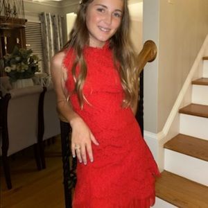 Rare Editions Lace ruffle hem dress